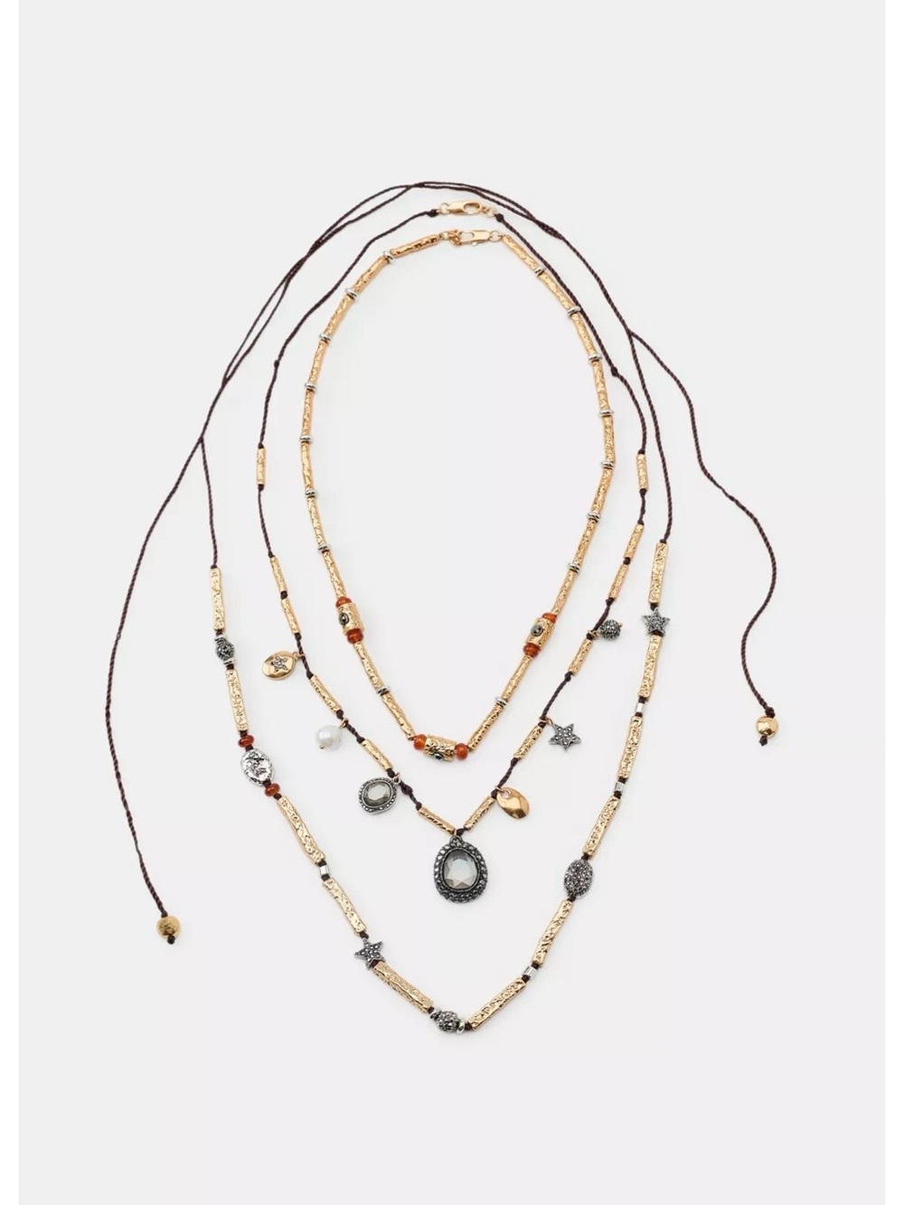 Zara Gold and Brown Layered Charm Necklace